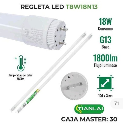 [T8W18N13] TUBO OPALINO 18W TIANLAI