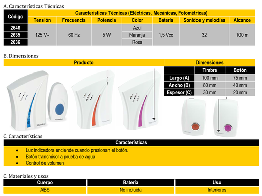 [2646] (2646) TIMBRE INALAMBRICO AZUL  SANTUL