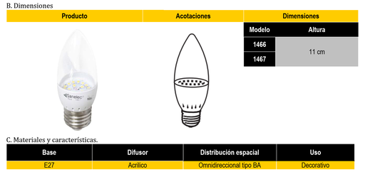 [1466] (1466) FOCO LED TIPO VELA 4W LUZ BCA (E27) SANTUL