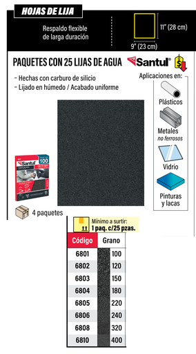 [6806] (6806) LIJA DE AGUA GRANO 240  (PZA) SANTUL 